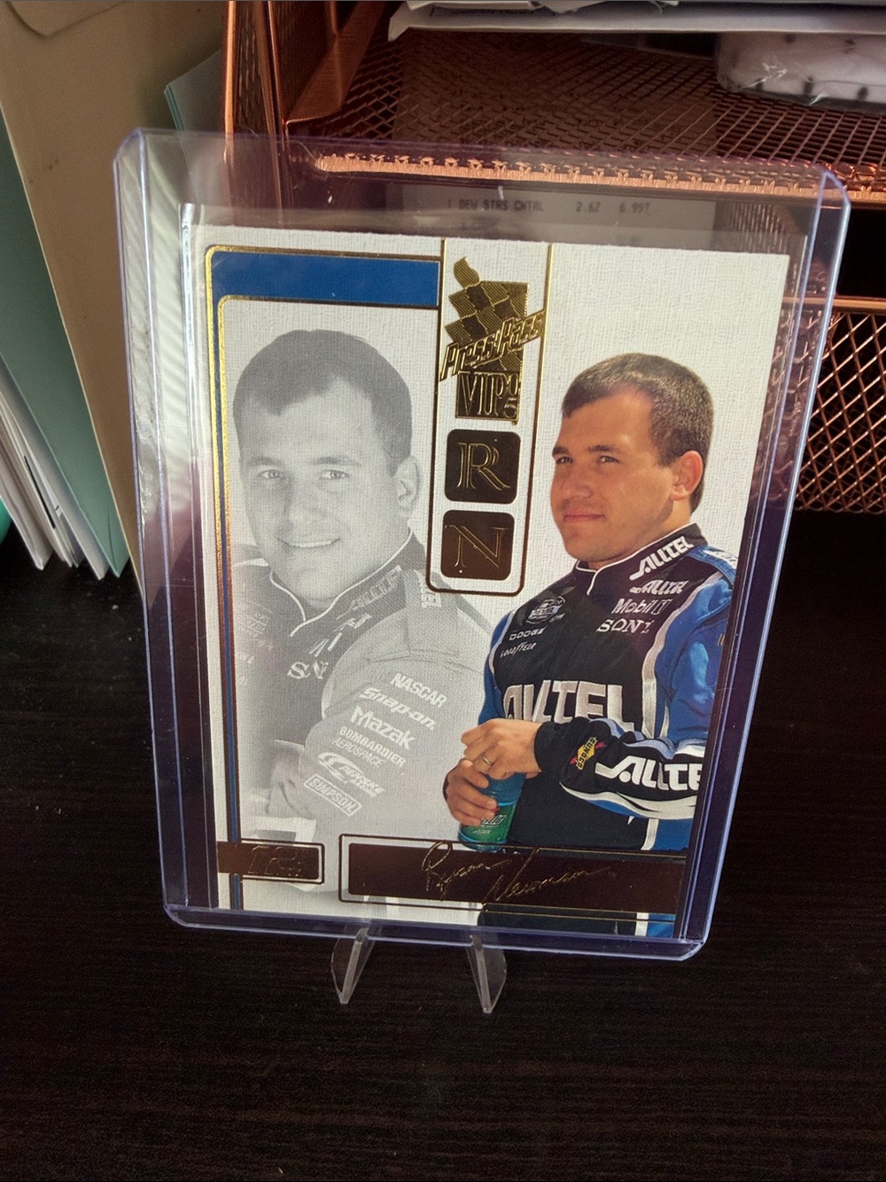 Racing Driver Collector Card — Blue and White
